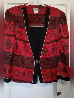 Vintage Tina Barrie Patterned Open-Front Blazer NWT